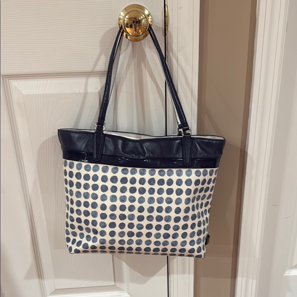 Coach navy and White Polka Dot Tote Bag